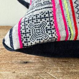 "Vintage Hmong Pillow Cover Hand Block Print Hemp Cushion - 12"" X 20" - thumbnail 2