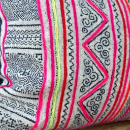 "Vintage Hmong Pillow Cover Hand Block Print Hemp Cushion - 12"" X 20" - thumbnail 3