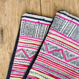 "Vintage Hmong Pillow Cover Hand Block Print Hemp Cushion - 12"" X 20" - thumbnail 4