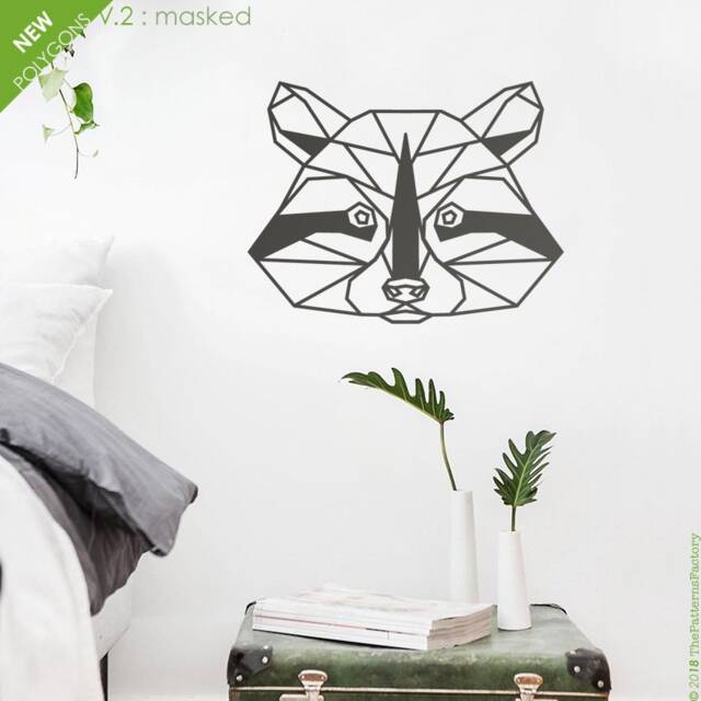 Geometric Raccoon Head Wall Decal Polygon Nursery Decor - image 1
