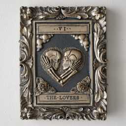 Handmade Lovers Tarot Card Plaque Gothic Black & Gold Sculpture - thumbnail 2