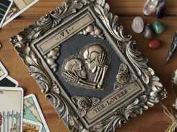 Handmade Lovers Tarot Card Plaque Gothic Black & Gold Sculpture - thumbnail 1