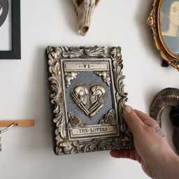 Handmade Lovers Tarot Card Plaque Gothic Black & Gold Sculpture - thumbnail 3