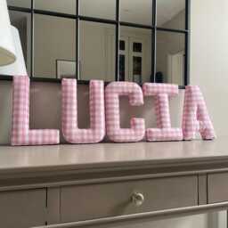 Fabric Letter - Nursery Decor Gingham Print Wall Cushion Letter Made By Anna - thumbnail 3