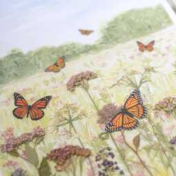 Monarch Meadow - Watercolor Flowerscape Print Artwork 100% Cotton Rag Paper Pressed Flowers Mixed Media Art - thumbnail 2