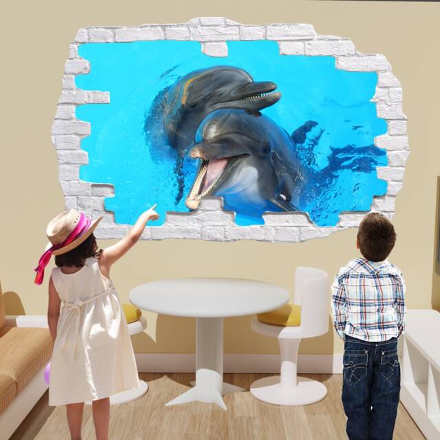 Cute Dolphins Wall Sticker Sea Ocean Mural Art Poster Decal Kids Room Office Nursery Decor 1147 - image 1