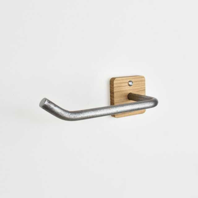Oak & Pewter Steel Toilet Roll Holder - Modern Industrial Bathroom Hardware - image 1
