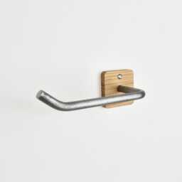 Oak & Pewter Steel Toilet Roll Holder - Modern Industrial Bathroom Hardware - thumbnail 1