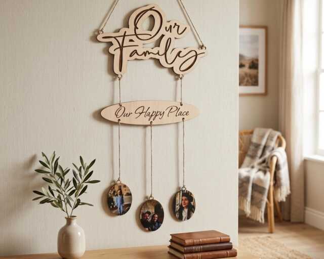 Personalised Family Wall Sign With Photos, Custom Photo Decor Wooden Housewarming Gift New Home Keepsake - image 1