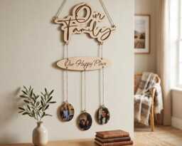 Personalised Family Wall Sign With Photos, Custom Photo Decor Wooden Housewarming Gift New Home Keepsake - thumbnail 1
