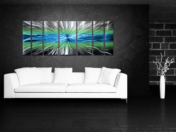 "Large Metal Wall Art Blue Green Modern Sculpture, ""Cosmic Energy" - image 1