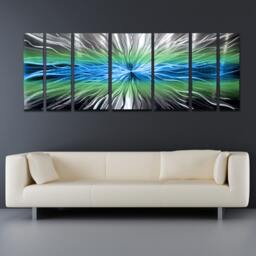 "Large Metal Wall Art Blue Green Modern Sculpture, ""Cosmic Energy" - thumbnail 3