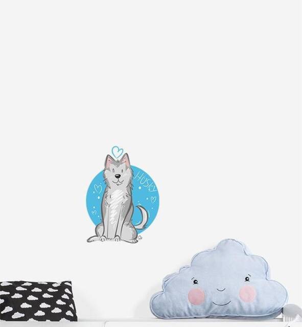 Cute Puppy Husky Wall Sticker Decal - Kids Stickers, Animals Childrens Decals, Art, Room, Girl, Boy