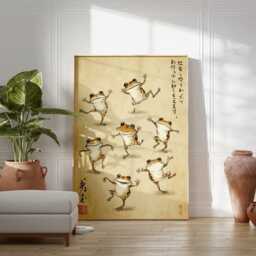 Japanese Dancing Frogs Art Print Set - Whimsical Frog Wall Vintage Illustration Playful Animal Poster - thumbnail 3