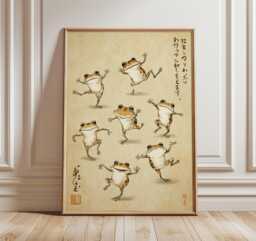 Japanese Dancing Frogs Art Print Set - Whimsical Frog Wall Vintage Illustration Playful Animal Poster - thumbnail 1