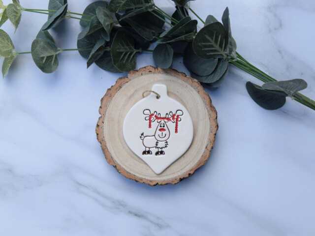 Reindeer Christmas Bauble, Handmade Ceramic Tinsel Decoration, Festive Decoration - image 1