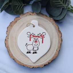 Reindeer Christmas Bauble, Handmade Ceramic Tinsel Decoration, Festive Decoration - thumbnail 3