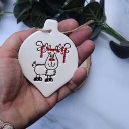 Reindeer Christmas Bauble, Handmade Ceramic Tinsel Decoration, Festive Decoration - thumbnail 2