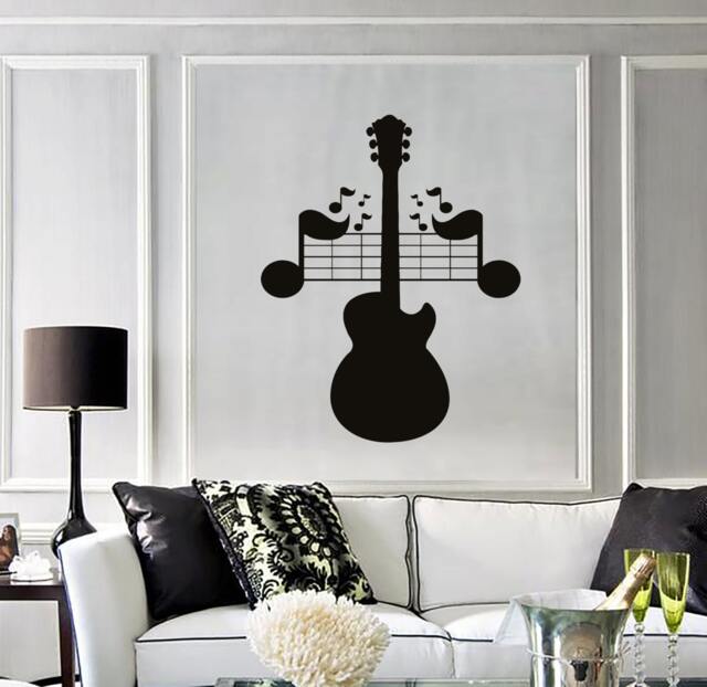 Guitar Wall Vinyl Decal Notes Perfect For Music Lovers Rock Pop Songs Musical Decor Studios, Bedrooms Stickers Mural 2224Di - image 1