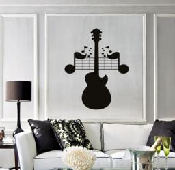Guitar Wall Vinyl Decal Notes Perfect For Music Lovers Rock Pop Songs Musical Decor Studios, Bedrooms Stickers Mural 2224Di - thumbnail 1