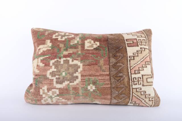 16x24 Turkish Kilim Pillow Embroidered Wool Lumbar Cushion - image 1