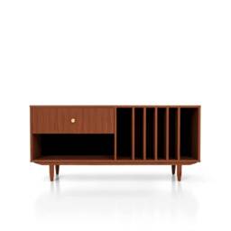 Record Player Stand With Vinyl Storage Made Of Solid Oak Wood Vaneer - Wooden Tv Cabinet in Teak - Livloeu T-S12