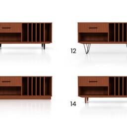 Record Player Stand With Vinyl Storage Made Of Solid Oak Wood Vaneer - Wooden Tv Cabinet in Teak - Livloeu T-S12 - thumbnail 2