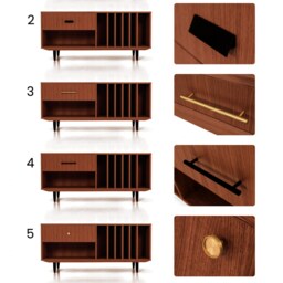 Record Player Stand With Vinyl Storage Made Of Solid Oak Wood Vaneer - Wooden Tv Cabinet in Teak - Livloeu T-S12 - thumbnail 3
