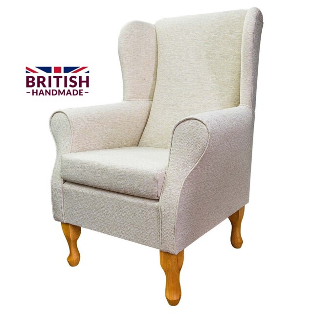 Cream Weave Wingback Chair Handmade British Fireside Accent - image 1