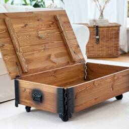 Uncle Joe's Coffee Table Chest Wooden Box Vintage Shabby Chic Brown Living Room Castors Solid Wood Pine Retro Industrial - thumbnail 4