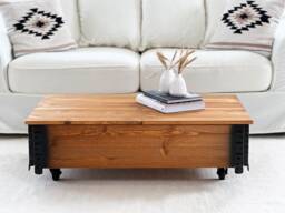 Uncle Joe's Coffee Table Chest Wooden Box Vintage Shabby Chic Brown Living Room Castors Solid Wood Pine Retro Industrial
