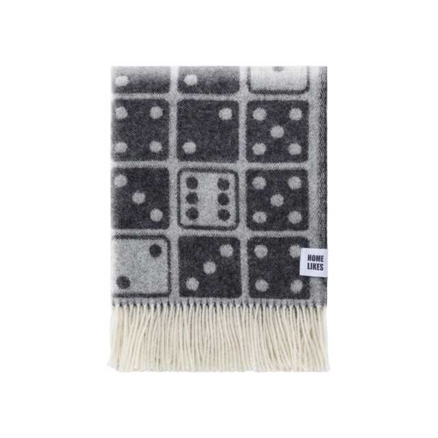 Dice Wool Throw - Woven Blanket Made From Recycled Merino Soft Black & Off-White Dominoes Gifts For Him - image 1