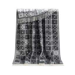 Dice Wool Throw - Woven Blanket Made From Recycled Merino Soft Black & Off-White Dominoes Gifts For Him - thumbnail 2