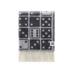 Dice Wool Throw - Woven Blanket Made From Recycled Merino Soft Black & Off-White Dominoes Gifts For Him - thumbnail 1
