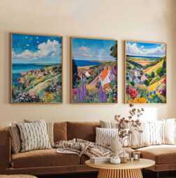 Set Of 3 East Lothian Posters, Scotland Travel Prints, Wall Art Set, Coastal Landscape Scottish Countryside Print - thumbnail 1