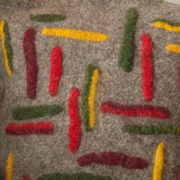 Felted Wool Throw Pillow Cover Grey With Red, Green, Yellow Accents - 20x20 Inch - thumbnail 3