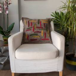 Felted Wool Throw Pillow Cover Grey With Red, Green, Yellow Accents - 20x20 Inch - thumbnail 2