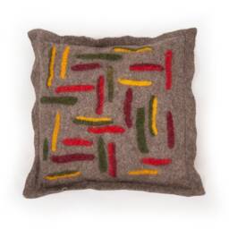 Felted Wool Throw Pillow Cover Grey With Red, Green, Yellow Accents - 20x20 Inch - thumbnail 1
