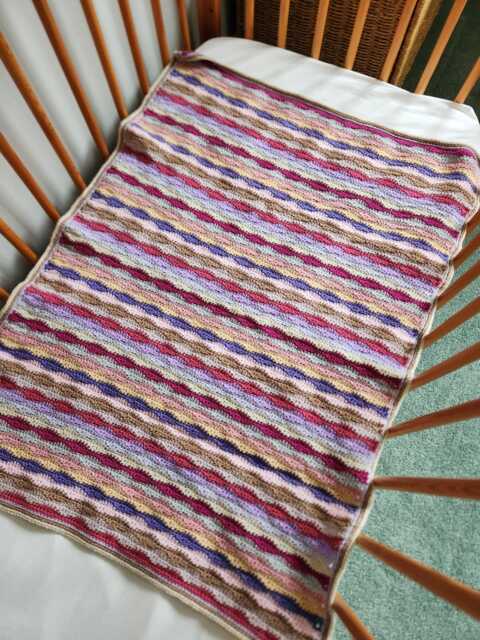 Hand Crocheted Baby Blanket Soft Acrylic, Neutral Stripes - 62cm X 85cm - image 1
