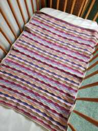 Hand Crocheted Baby Blanket Soft Acrylic, Neutral Stripes - 62cm X 85cm