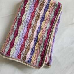 Hand Crocheted Baby Blanket Soft Acrylic, Neutral Stripes - 62cm X 85cm - thumbnail 3