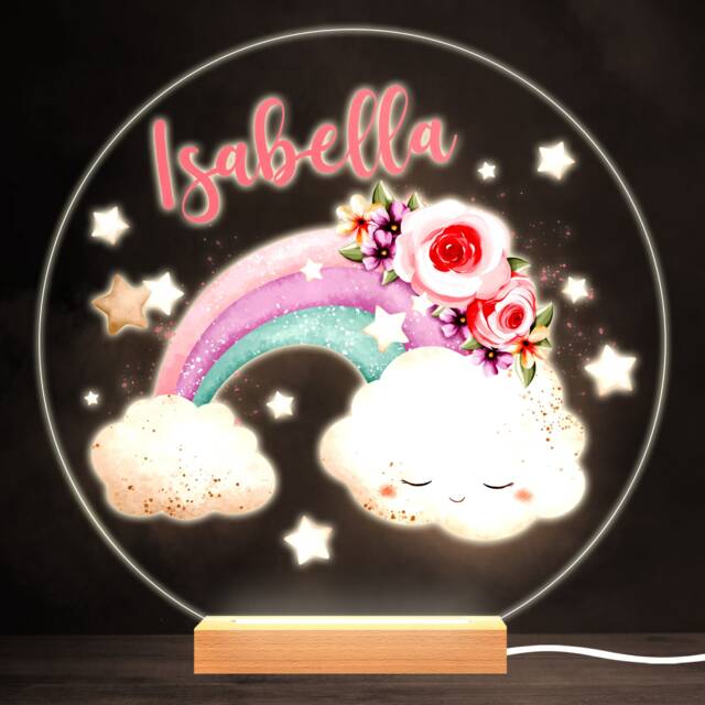 Sleeping Floral Cloud Colourful Round Personalised Gift Led Lamp Night Light - Bedroom - image 1