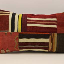 Vintage Turkish Kilim Lumbar Pillow Cover, Boho Patchwork Cushion - 12x20 In - thumbnail 2