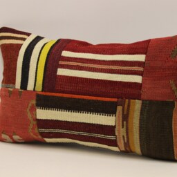 Vintage Turkish Kilim Lumbar Pillow Cover, Boho Patchwork Cushion - 12x20 In - thumbnail 3