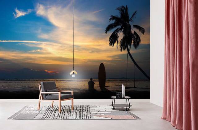3D Seaside Sunset Wallpaper, Peel & Stick Wall Mural - image 1