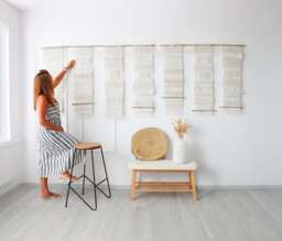 Extra Large Woven Wall Hanging - 7 Panel Cotton Fiber Art Oversized Horizontal Tapestry Above Sofa Statement Teide