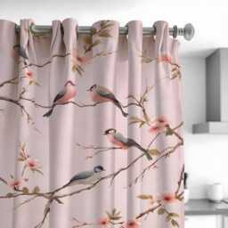 Dusty Pink Bird Curtains, Blossom Branch Floral Drapes, Custom Window Panels For Bedroom Or Living Room Decor - thumbnail 2