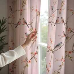 Dusty Pink Bird Curtains, Blossom Branch Floral Drapes, Custom Window Panels For Bedroom Or Living Room Decor - thumbnail 4