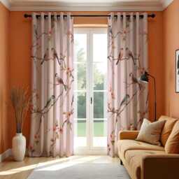 Dusty Pink Bird Curtains, Blossom Branch Floral Drapes, Custom Window Panels For Bedroom Or Living Room Decor - thumbnail 3