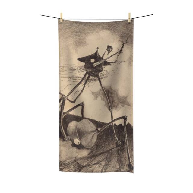 War Of The Worlds, 2 Of 6, Bath Towel, Vintage 1906 Illustration, H.g. Wells - image 1
